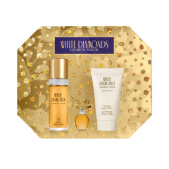 Elizabeth Taylor White Diamonds edt bottle closeup emphasizes timeless elegance.