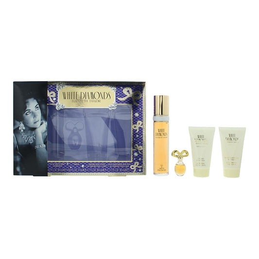 Elizabeth Taylor White Diamonds EDT bottle on vanity, for timeless elegance and confidence.