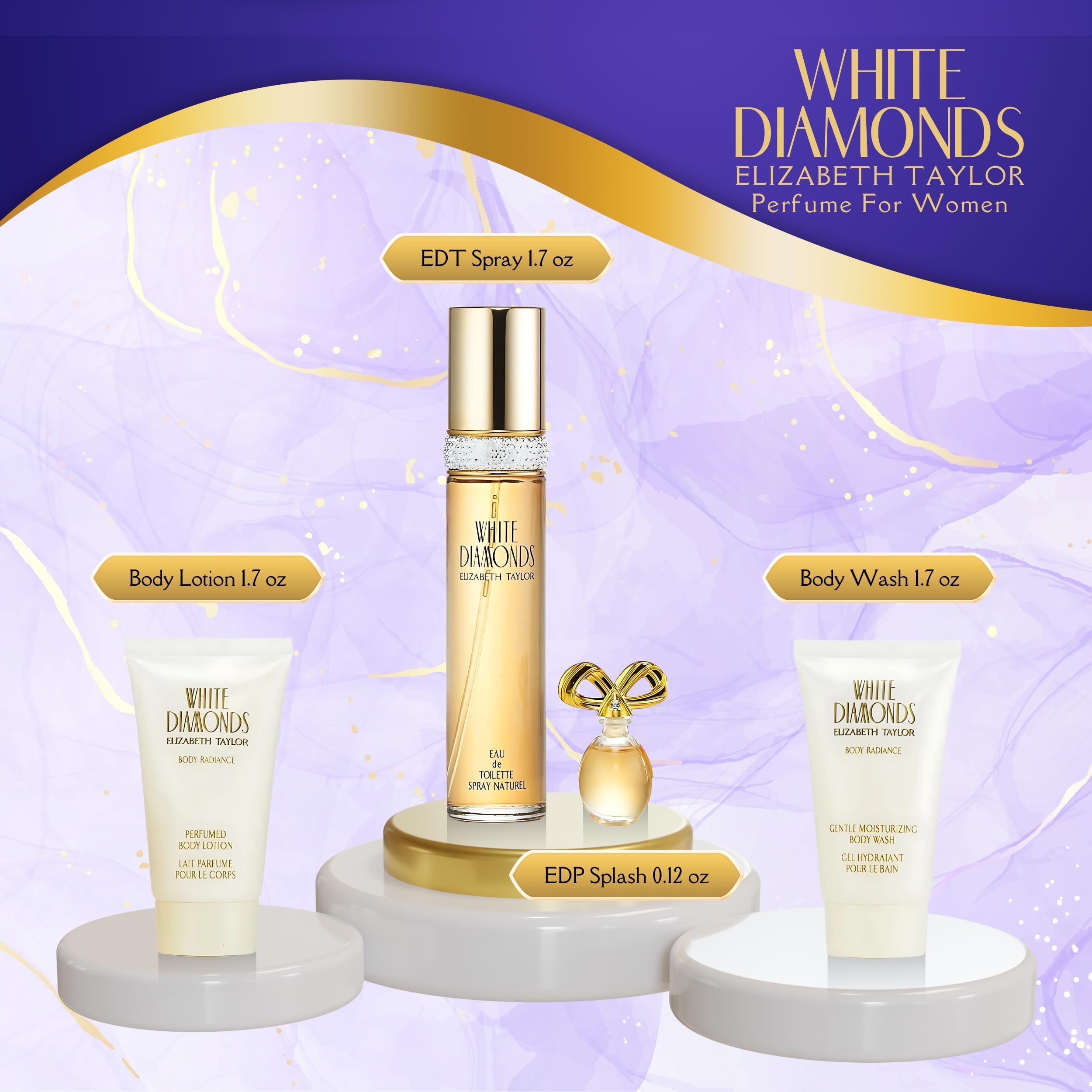Elizabeth Taylor White Diamonds mini EDP splash bottle for convenient travel-sized fragrance touch-ups.