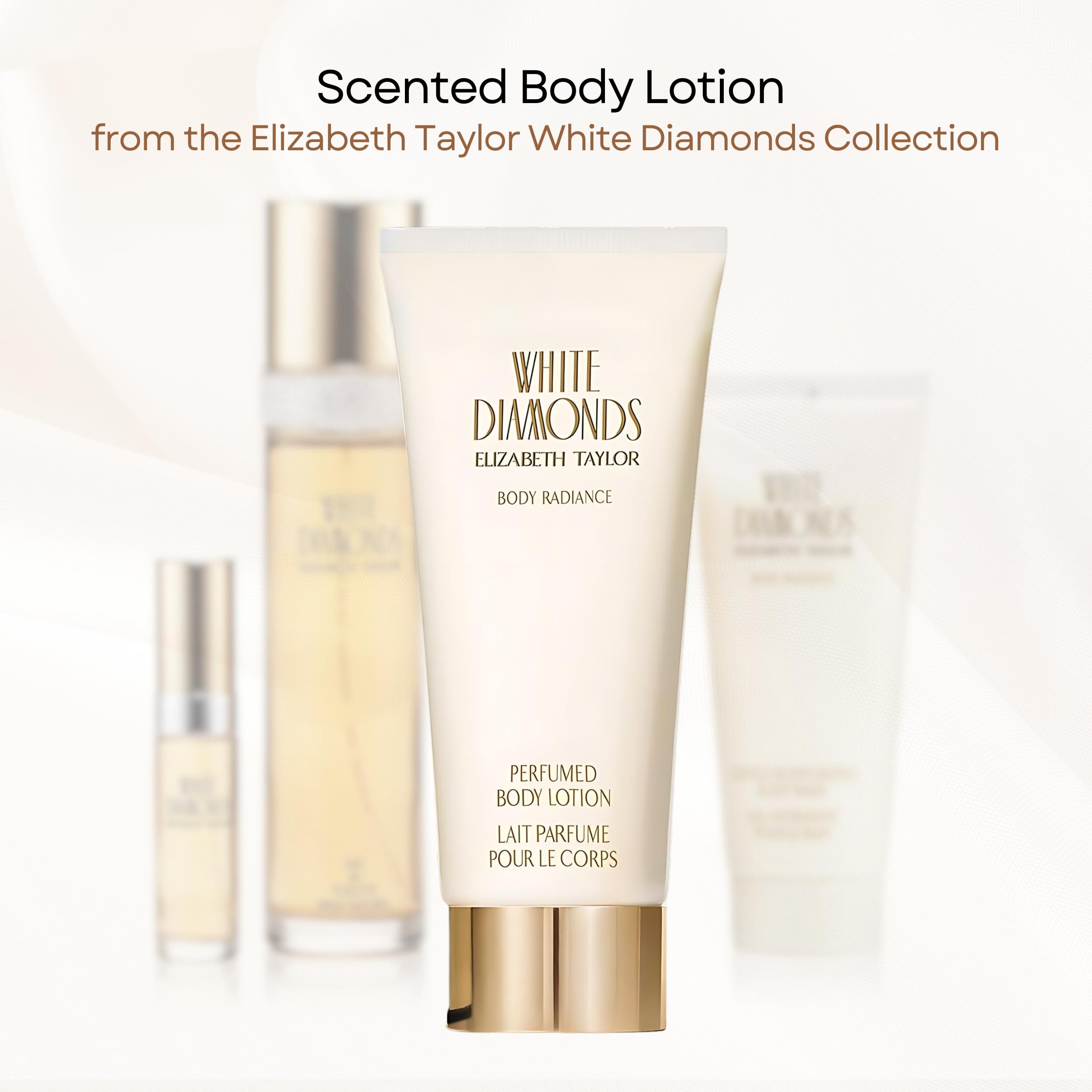 Gold details on Elizabeth Taylor White Diamonds packaging signaling premium experience