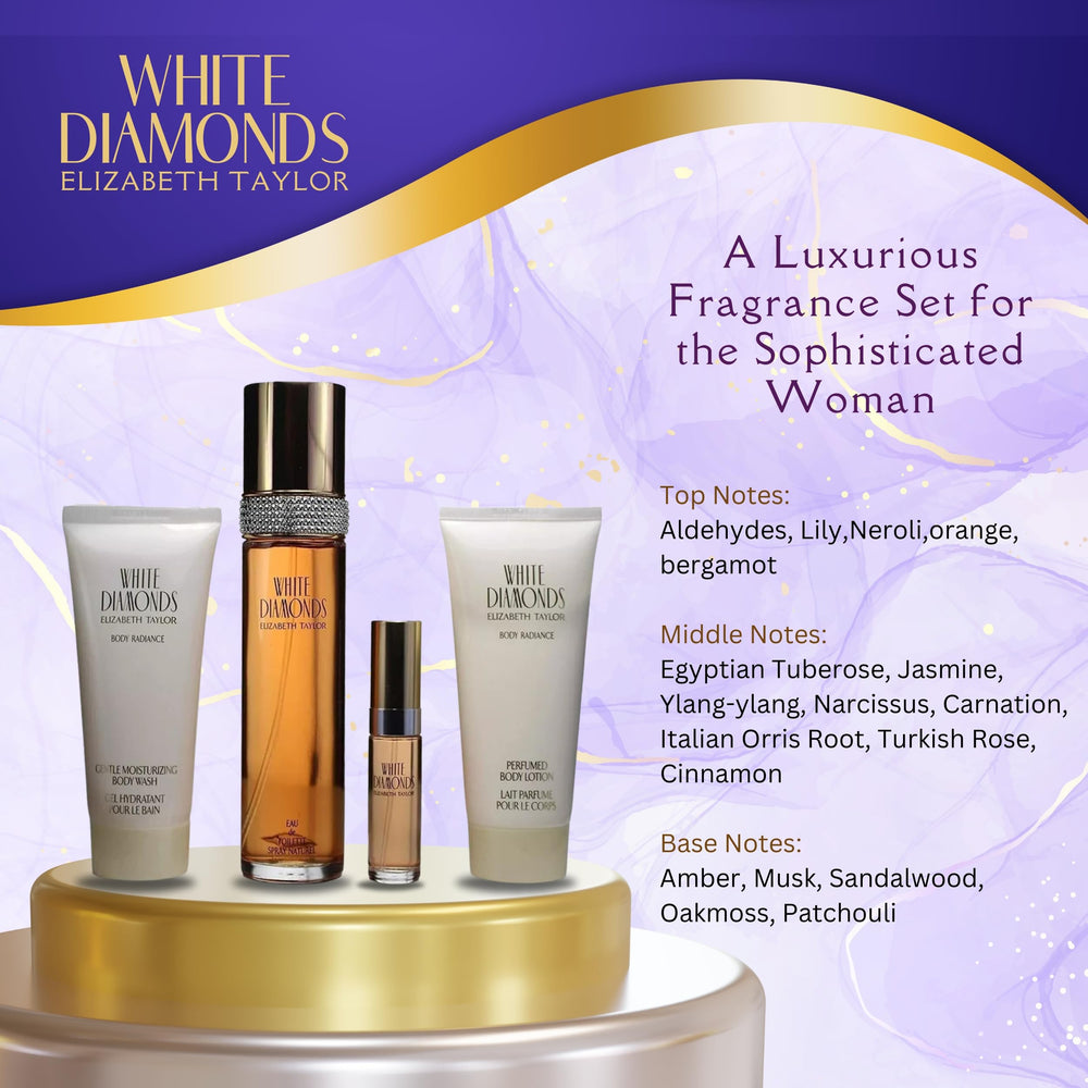 Elizabeth Taylor White Diamonds image highlights a floral profile suitable for day-to-day wear.