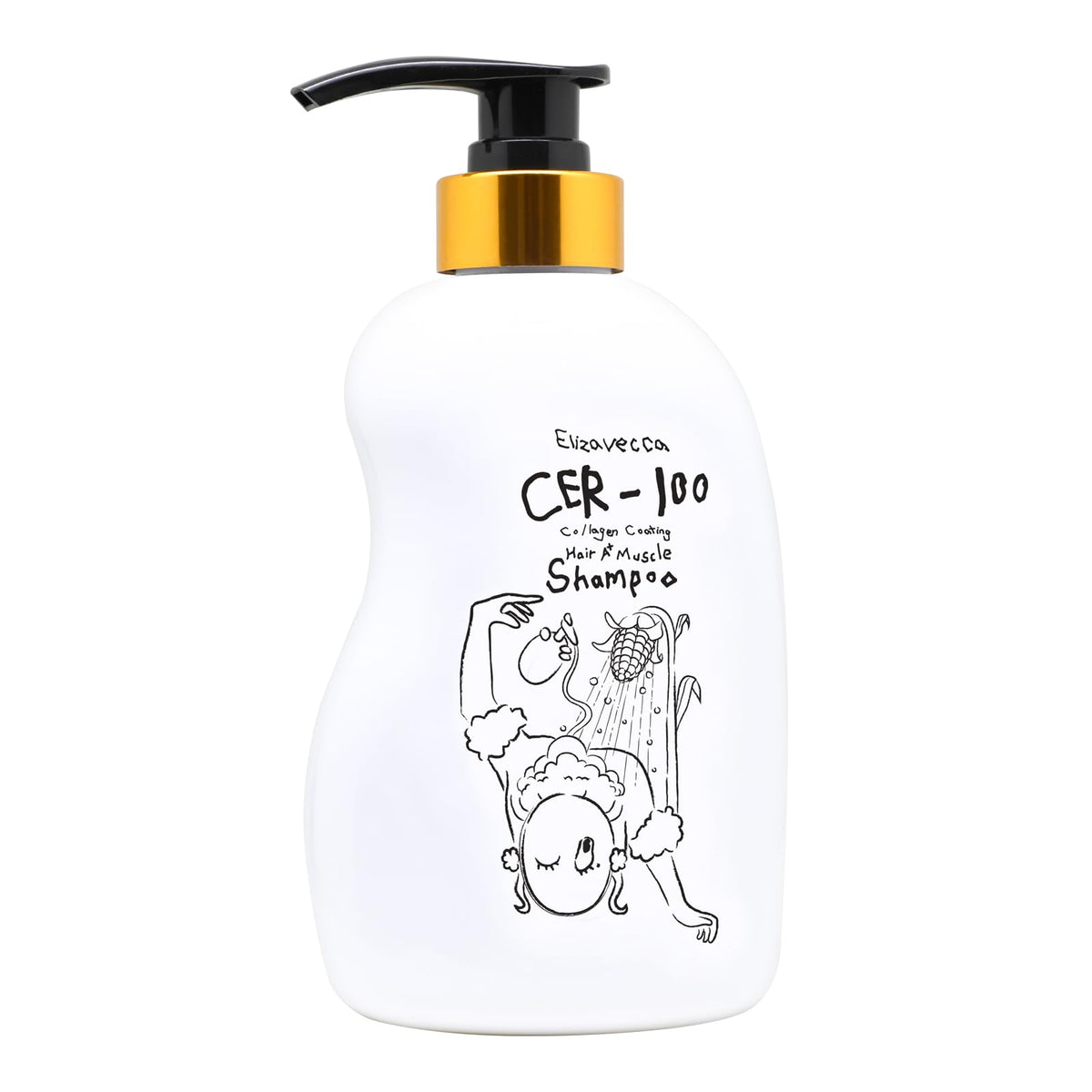 Elizavecca CER-100 shampoo bottle shows collagen benefits for stronger daily hair