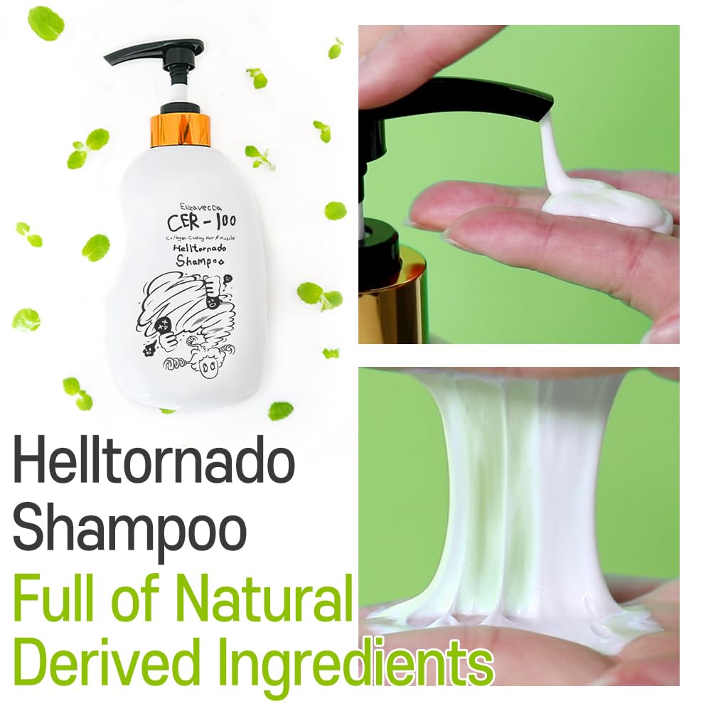 Elizavecca CER-100 shampoo label detail lists ingredients for informed use.