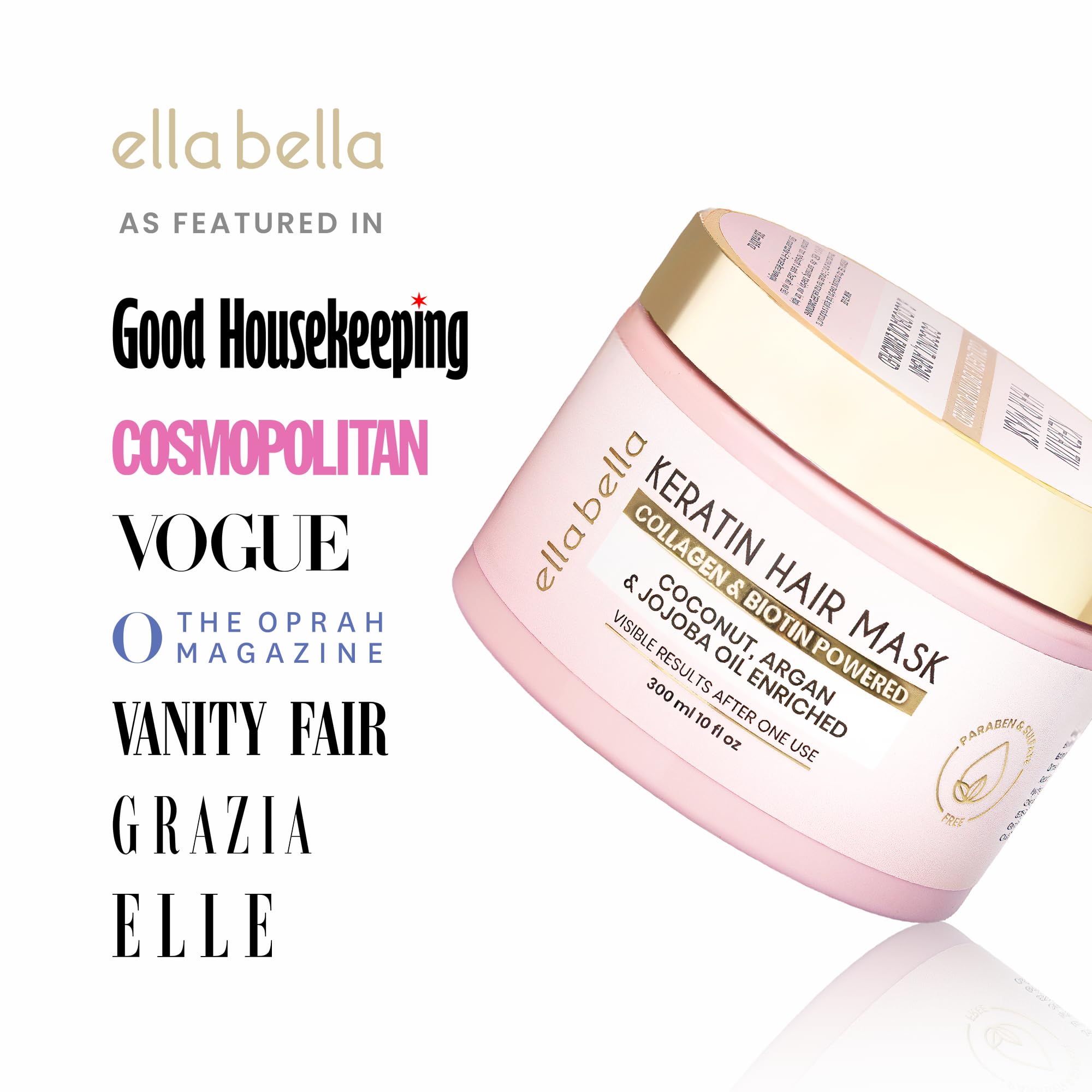 ELLA BELLA Keratin Hair Mask targets dry hair for repair and softness.