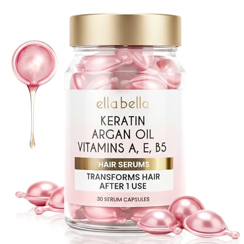 ELLA BELLA Keratin Hair Serum bottle for smoother, shinier hair.