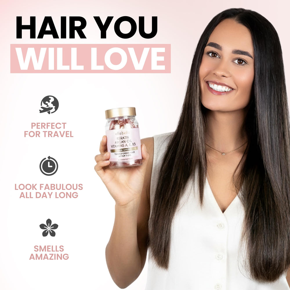 ELLA BELLA travel-ready capsules for on-the-go care.