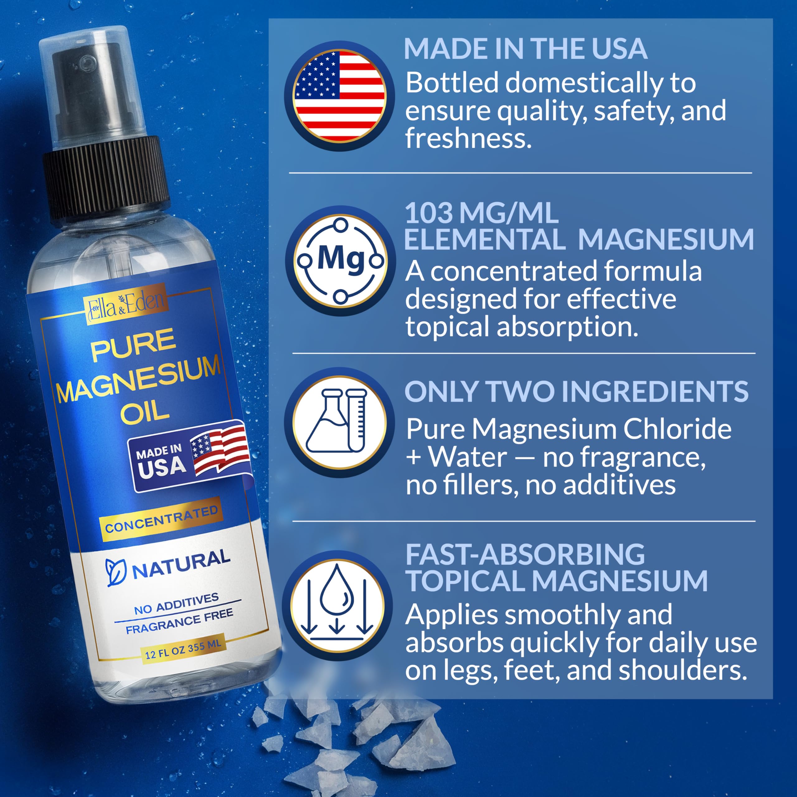 Legs treated with Ella and Eden magnesium oil spray for relaxation.