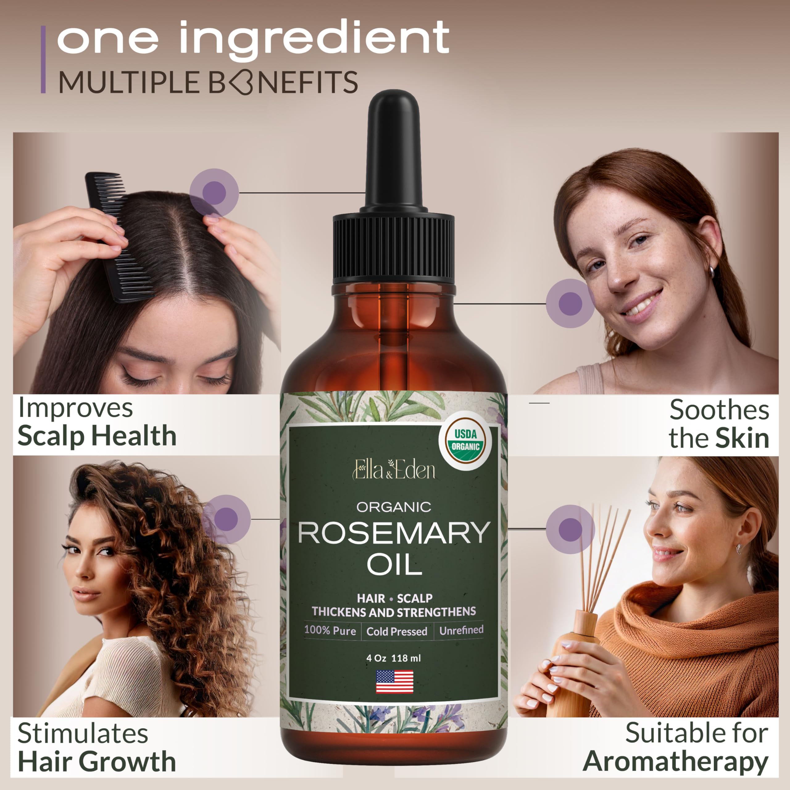 Steam-distilled rosemary oil label indicating purity and quality