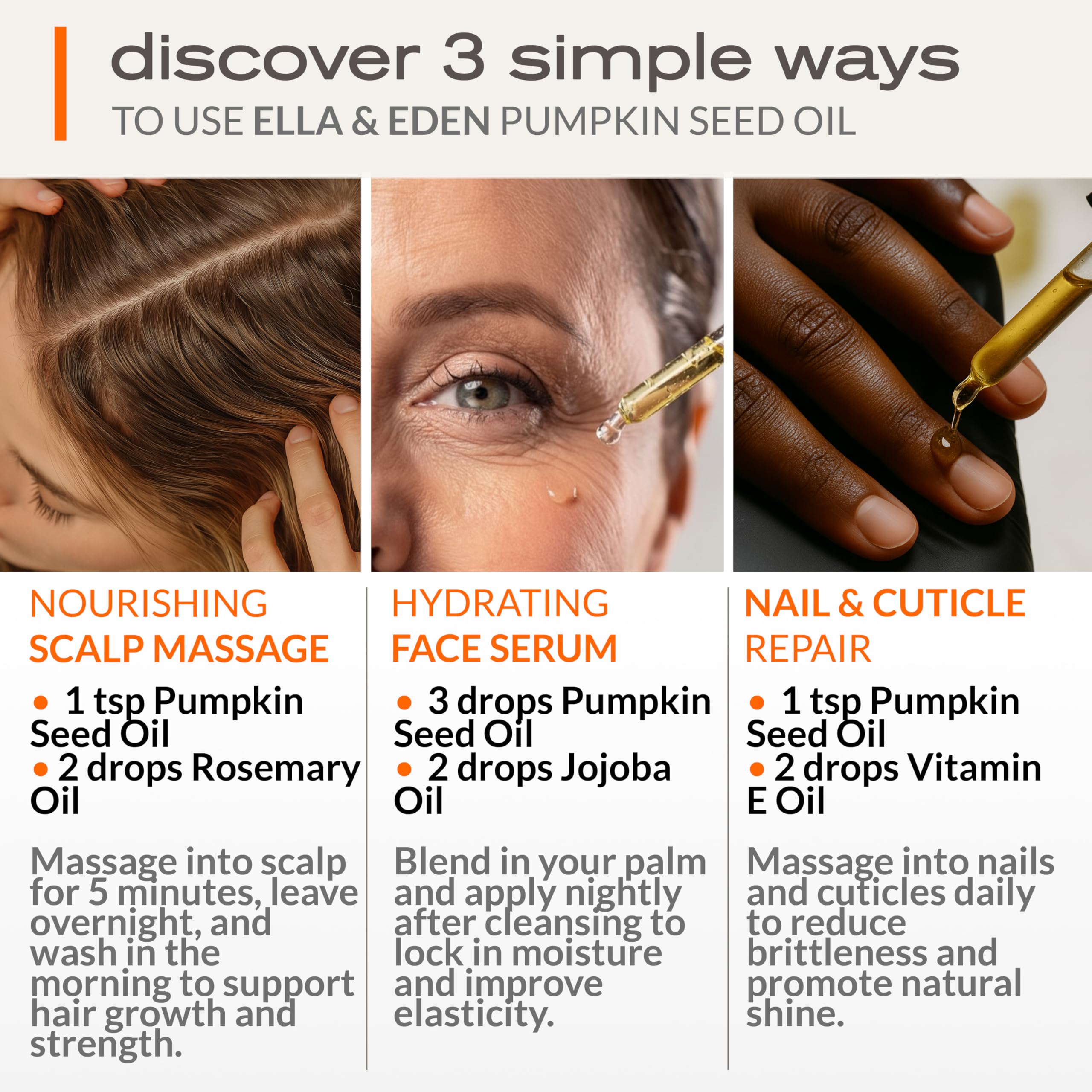 Ella & Eden vitamins-rich pumpkin seed oil emphasizing nurturing hair strength.