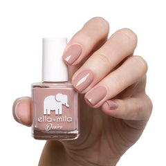 ella+mila Desert Suede drying scene showcases fast-dry formula saving time.
