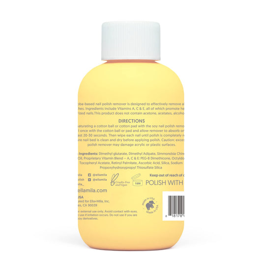 Ella Mila non-acetone remover on cotton saturation lifts polish without drying nails.