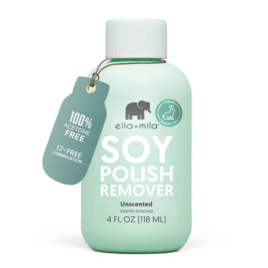 ella+mila soy nail polish remover bottle for gentle, non-toxic nail care.