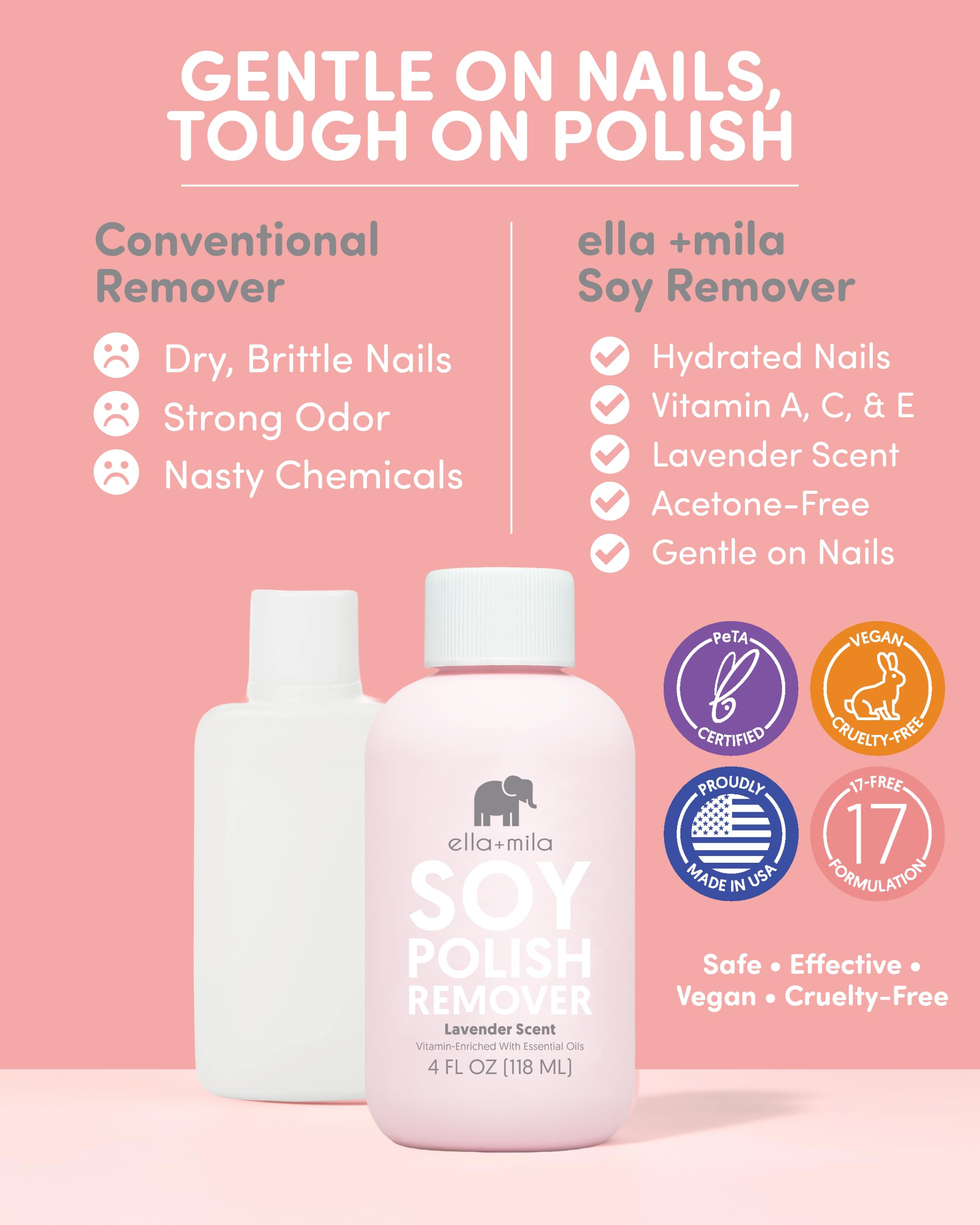 Ella Mila remover on cotton pad for gentle polish removal.