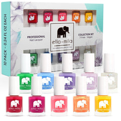 ella-mila ten-pack vibrant colors: quick-dry polish for fast manicures.