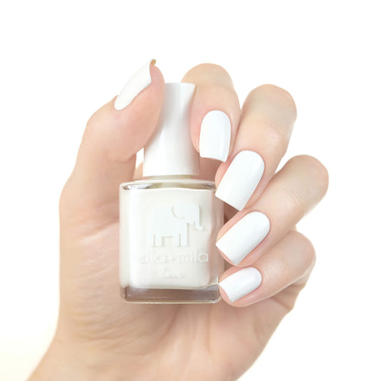 ella+mila Pure Love chip-resistant finish on nails provides long-lasting shine.
