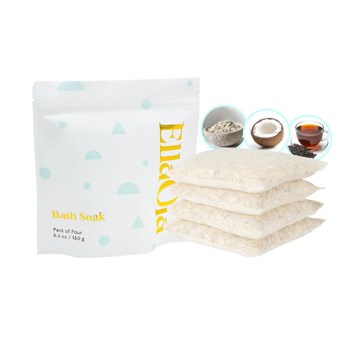 EllaOLA oatmeal bath soak packaging highlights sustainable materials for gentle bathtime