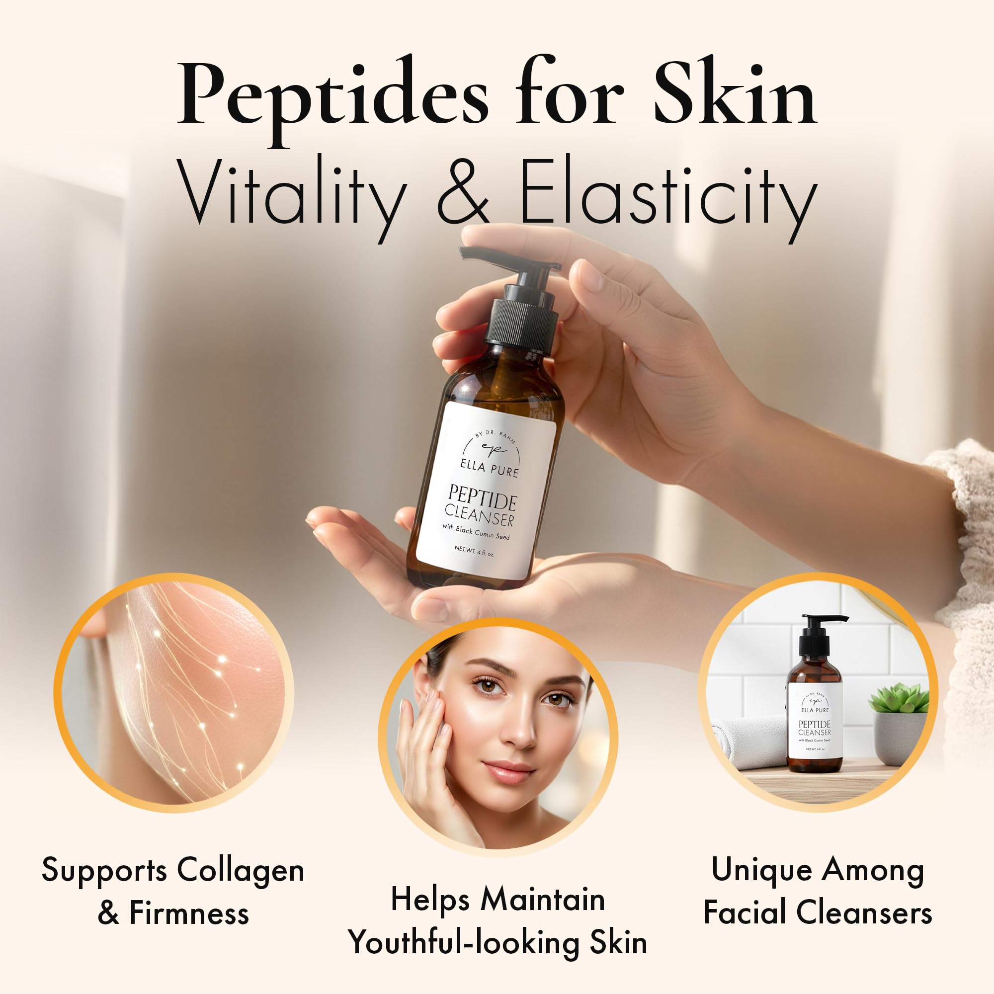 ELLA PURE gel-cream texture depicts gentle cleansing suitable for sensitive mature skin.