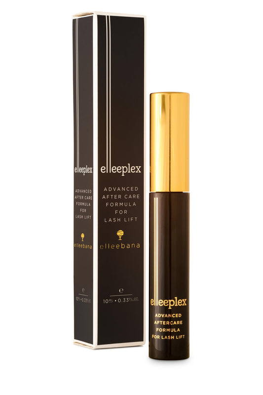 Elleebana Advanced Aftercare bottle close-up showing nourishing formula for lash and brow longevity.
