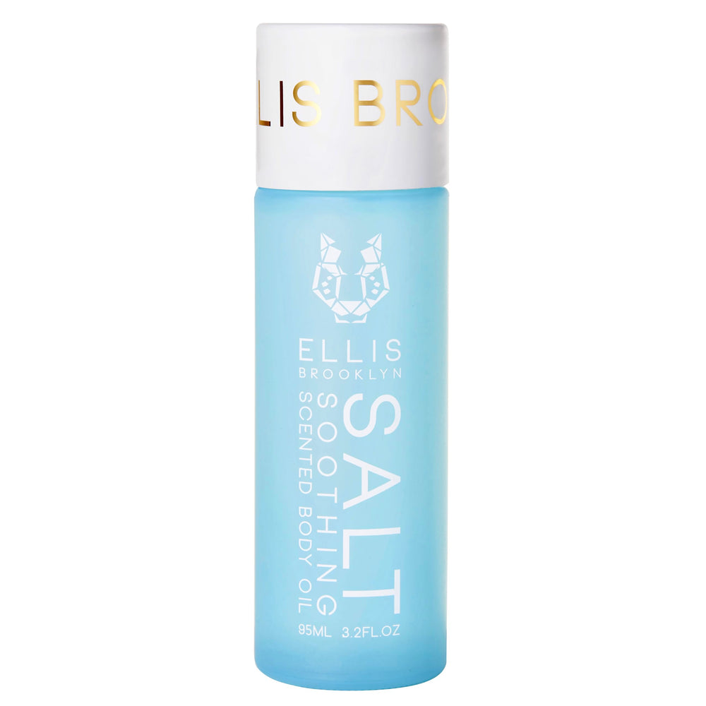 Ellis Brooklyn SALT Body Oil bottle front with sea-inspired packaging for silky, hydrated skin.