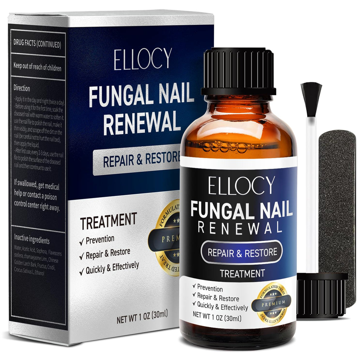 Ellocy toenail fungus treatment bottle promoting nail repair and renewal.