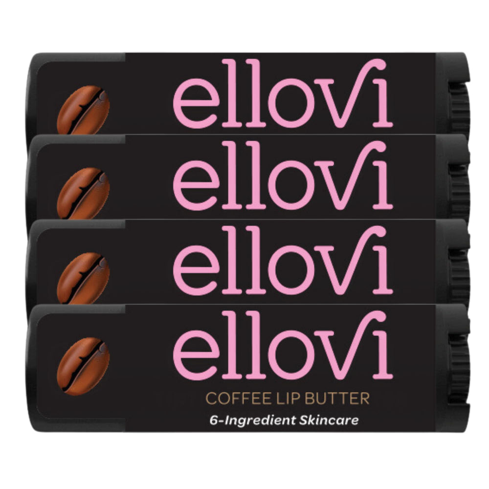 Ellovi Coffee Lip Butter 4-pack front view with creamy texture.