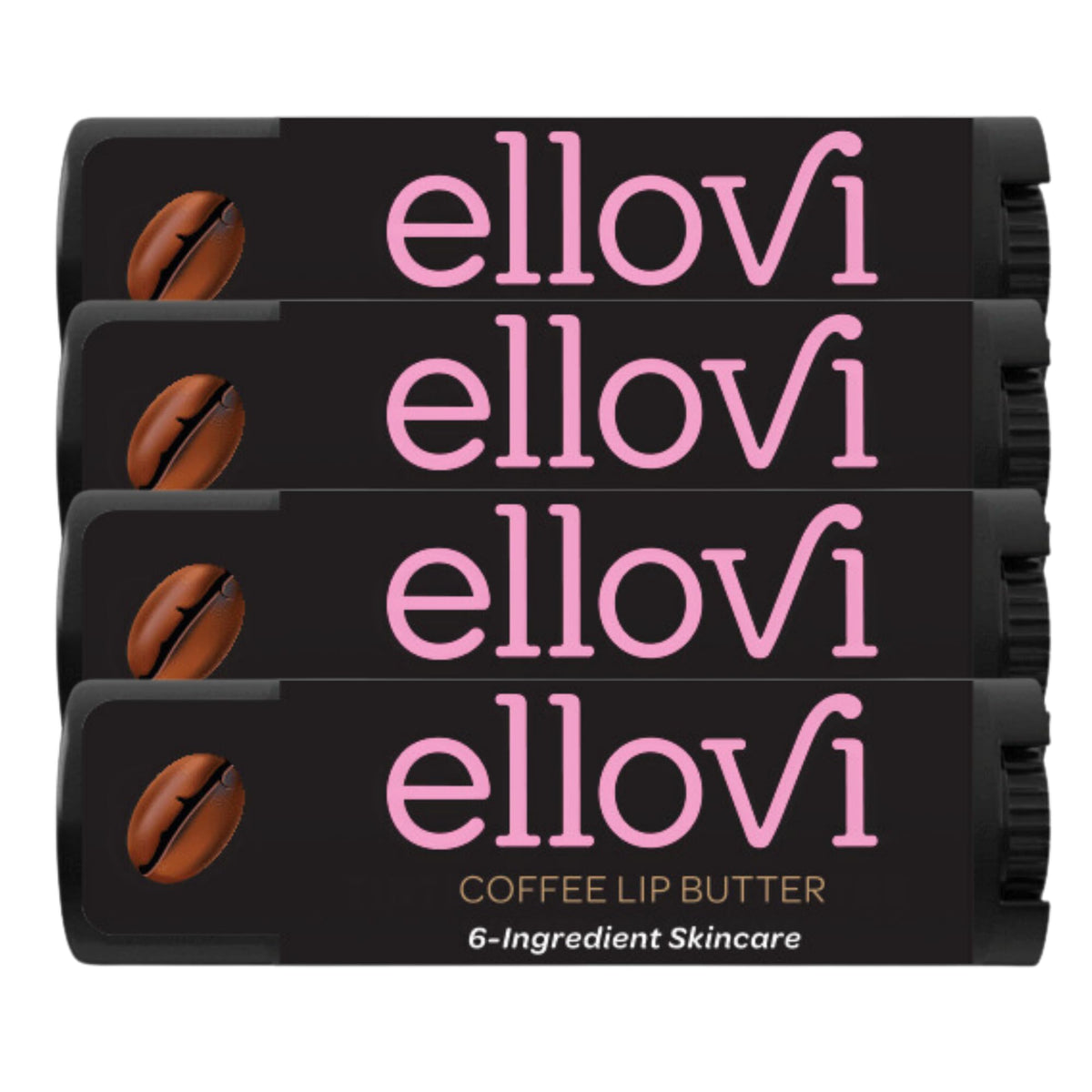 Ellovi Coffee Lip Butter 4-pack front view with creamy texture.