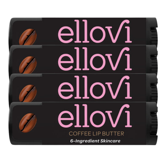 Ellovi Coffee Lip Butter 4-pack front view with creamy texture.