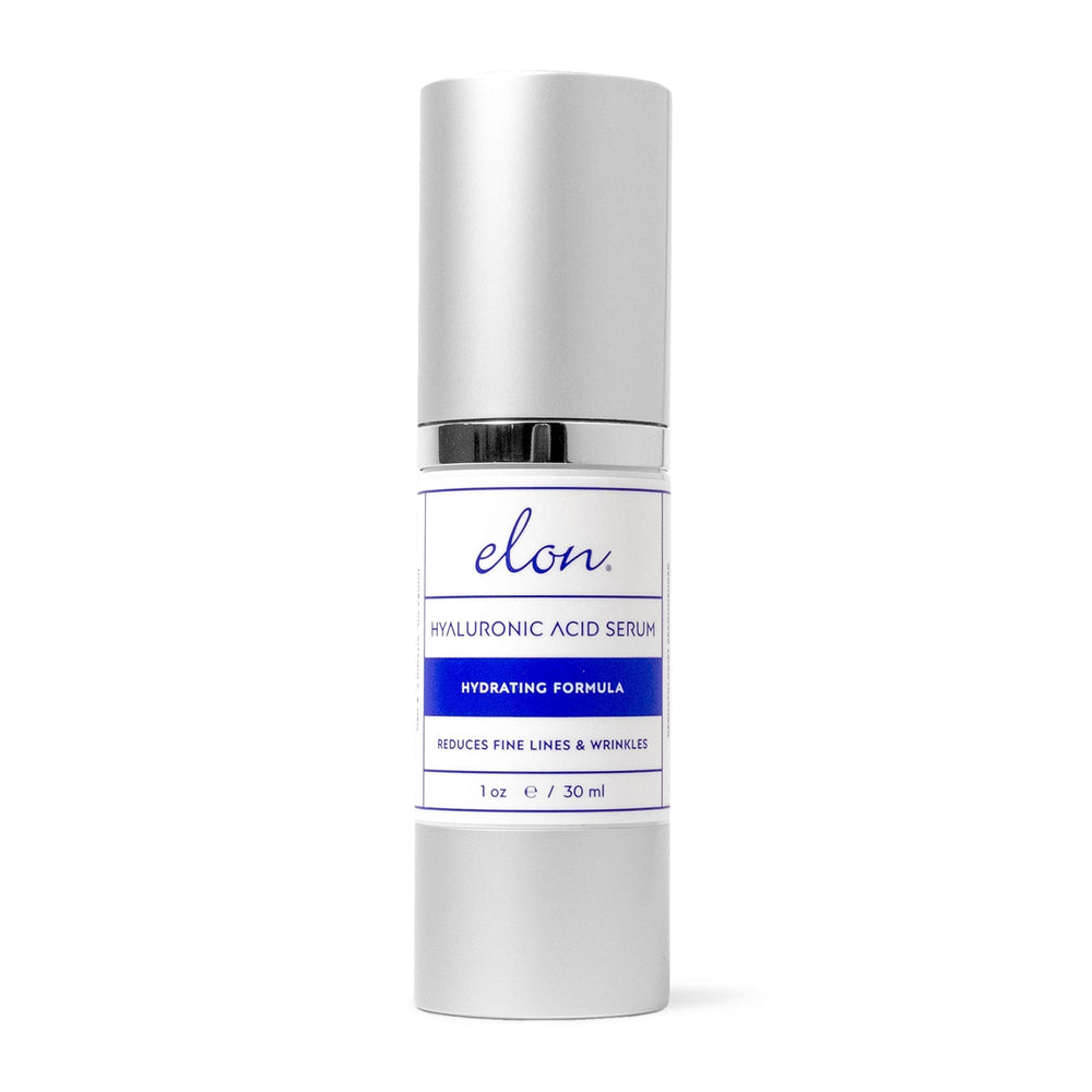 Elon Hyaluronic Serum bottle on vanity for deep facial hydration