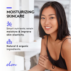 Elon Hyaluronic Serum bottle highlights vitamins C and E for antioxidant protection