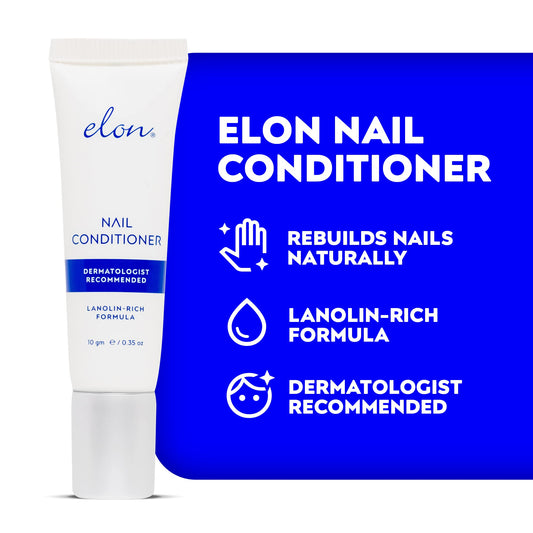 Close-up of Elon Lanolin-Rich Nail Conditioner label highlighting lanolin and cuticle nourishment