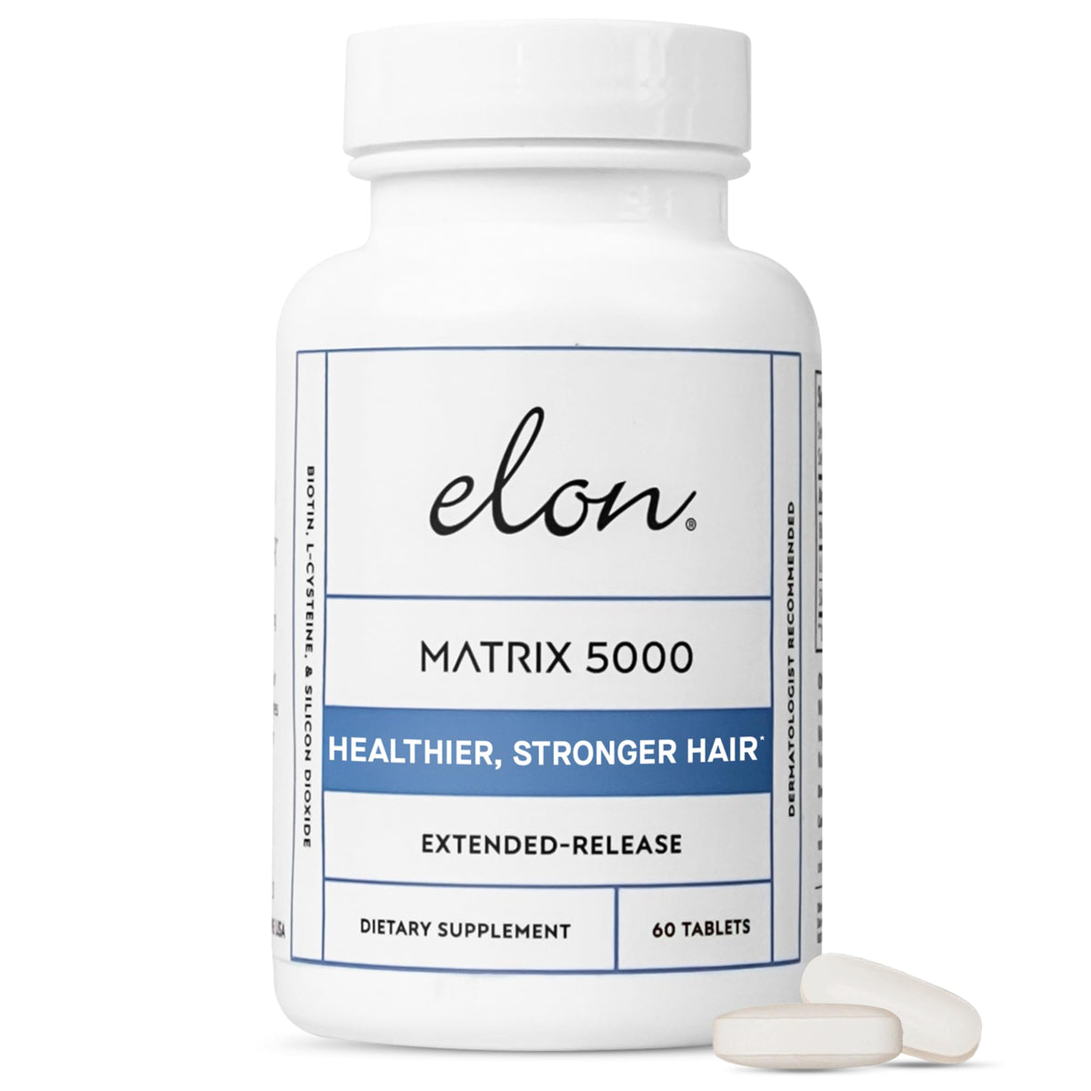 Elon Matrix 5000 bottle: seamless daily biotin support for hair health.