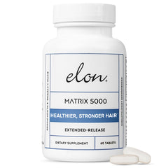 Elon Matrix 5000 bottle: seamless daily biotin support for hair health.