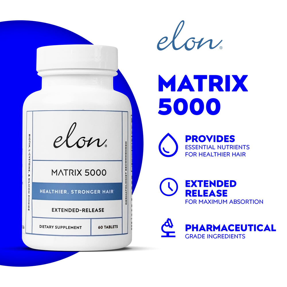 Elon Matrix 5000 capsule close-up highlighting targeted hair and nail nourishment.