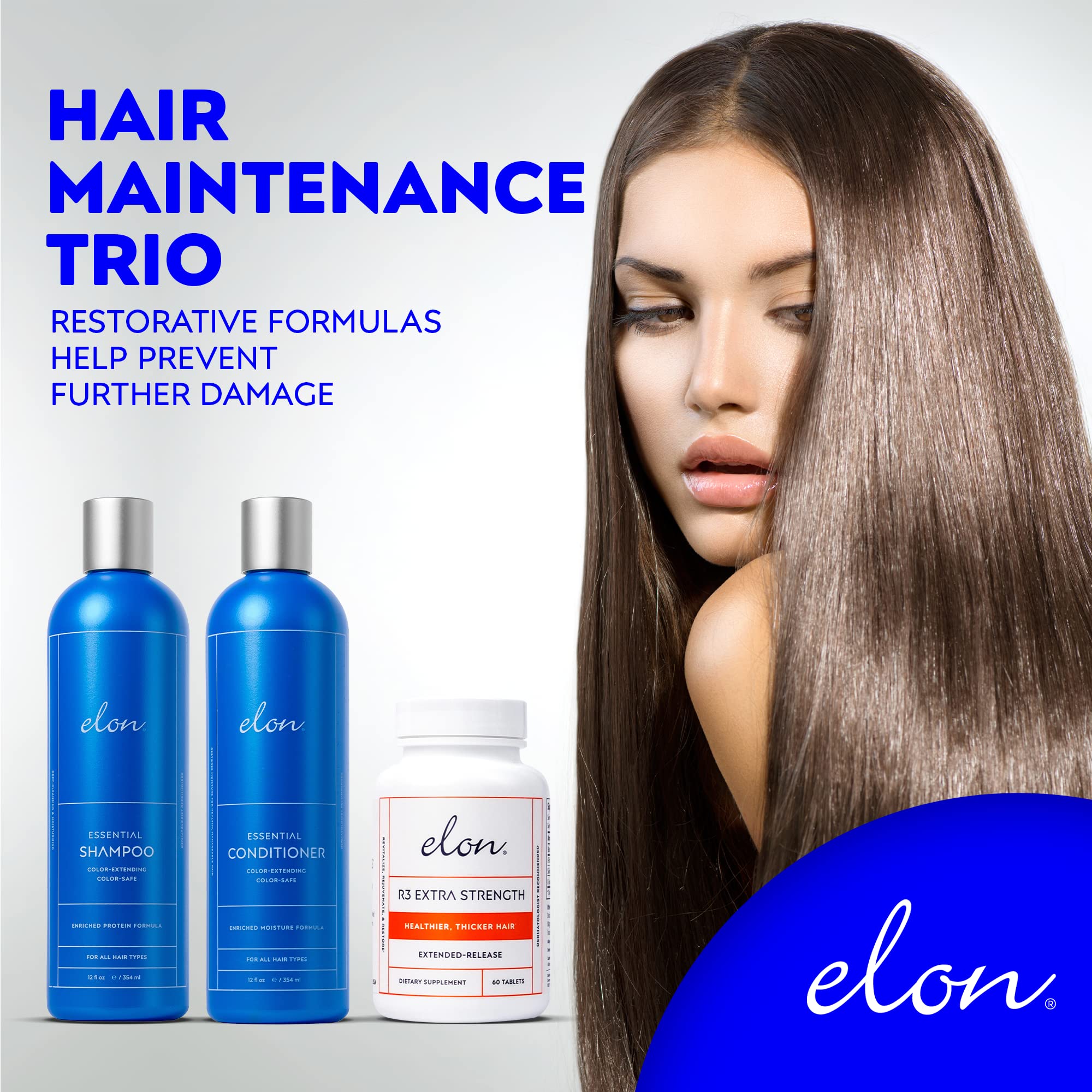 Elon R3 Extra Strength hair growth supplement bottle for daily support