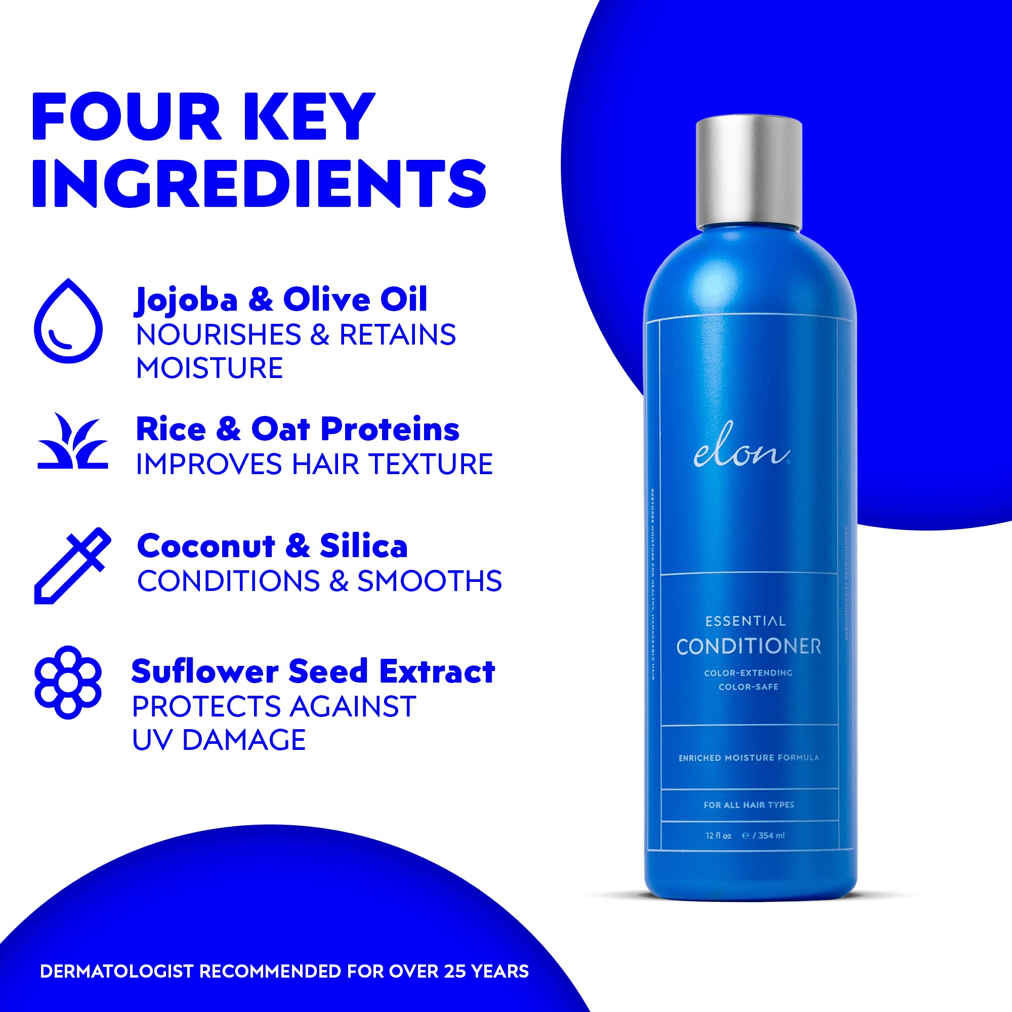 Elon sulfate-free conditioner back label notes multi-protein complex for manageability