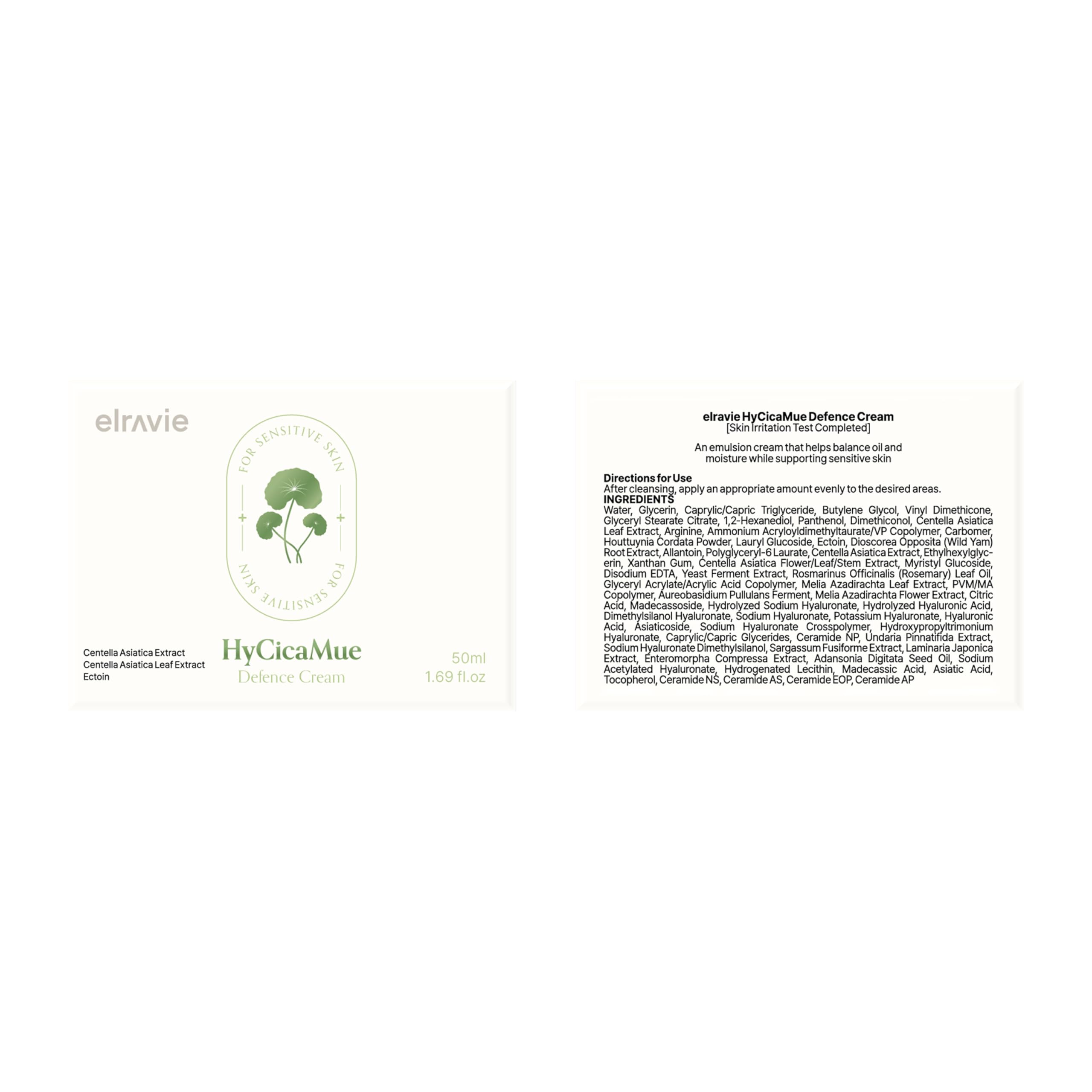 Elravie HyCicaMue Defence Cream packaging with pump for hygienic use