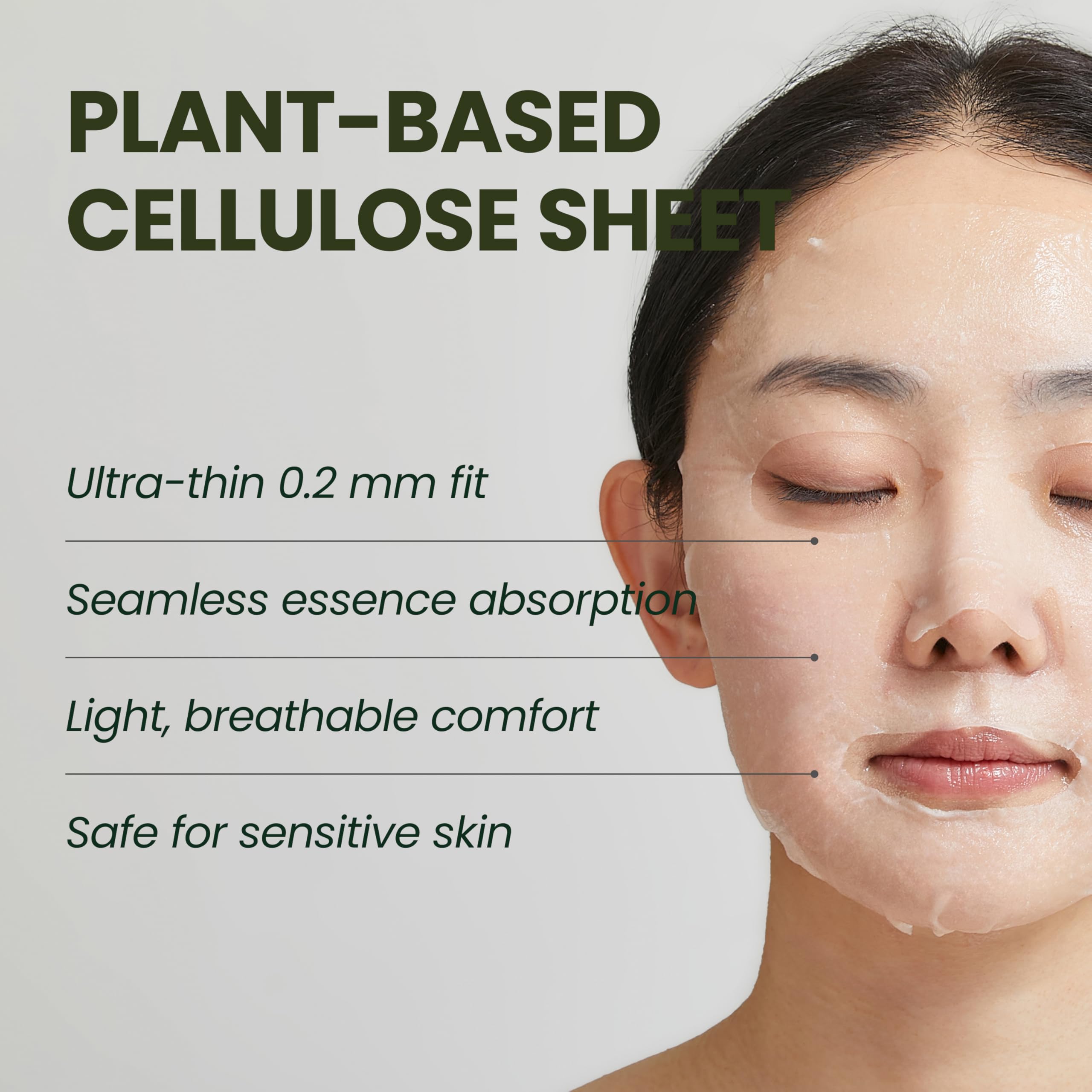 Elravie HyCicaMue sheet adheres closely to facial contours for effective delivery.