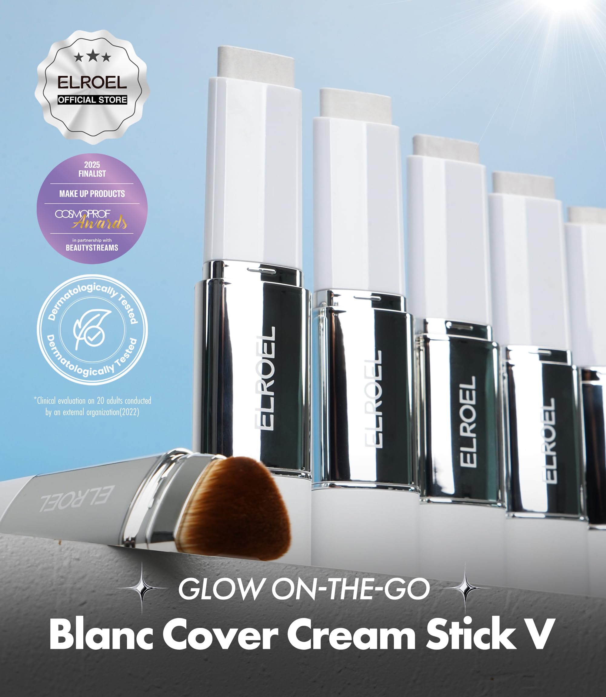ELROEL Blanc Cover Stick V White built-in brush for precise, brush-on coverage.