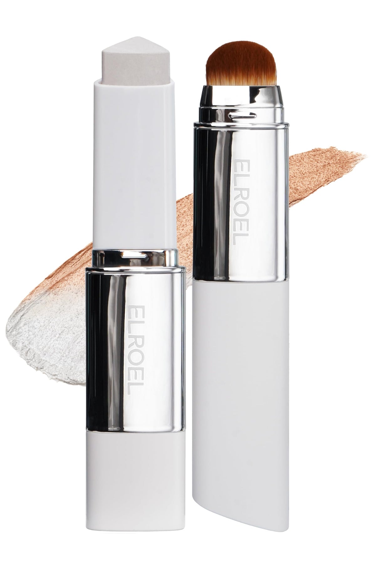 ELROEL Blanc Cover Stick V White color-change swatch demonstrates adaptive shade for varied skin tones.