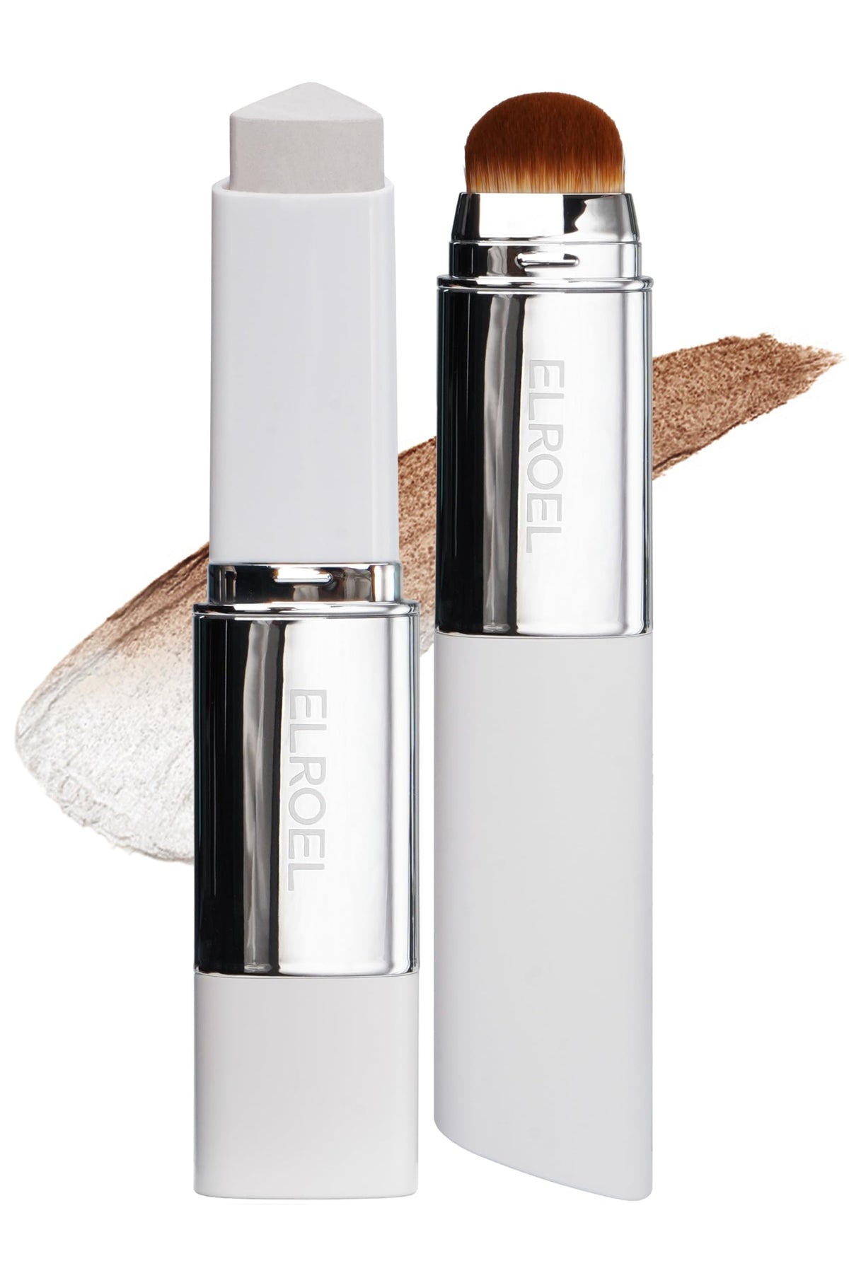 ELROEL Blanc Cover Stick V White compact with built-in brush for on-the-go color-changing coverage