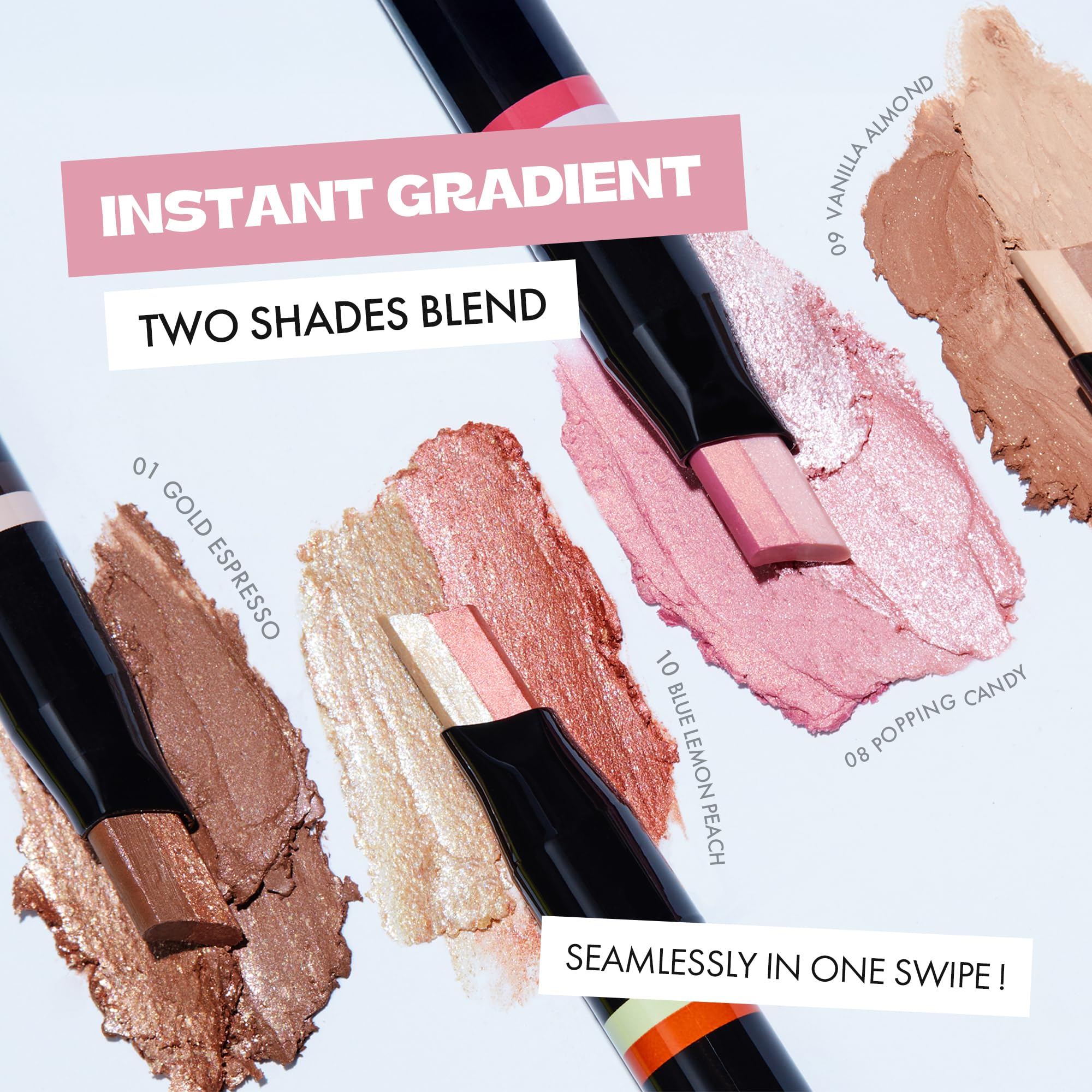 ELROEL Blanc Double Shadow Stick eye-application close-up shows creamy texture.