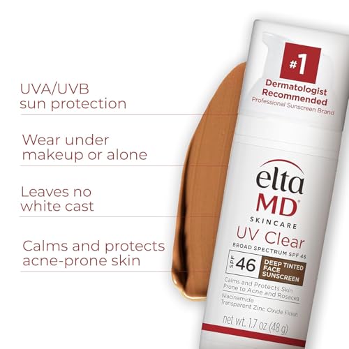 EltaMD UV Clear tinted swatch on hand demonstrates sheer finish for deeper tones.