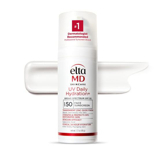 EltaMD UV Daily Hydration+ SPF 50 bottle shown for daily sun protection and hydration