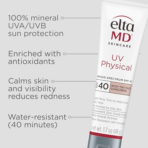 EltaMD UV Physical Rosy Tint bottle back highlights ingredients and SPF details.