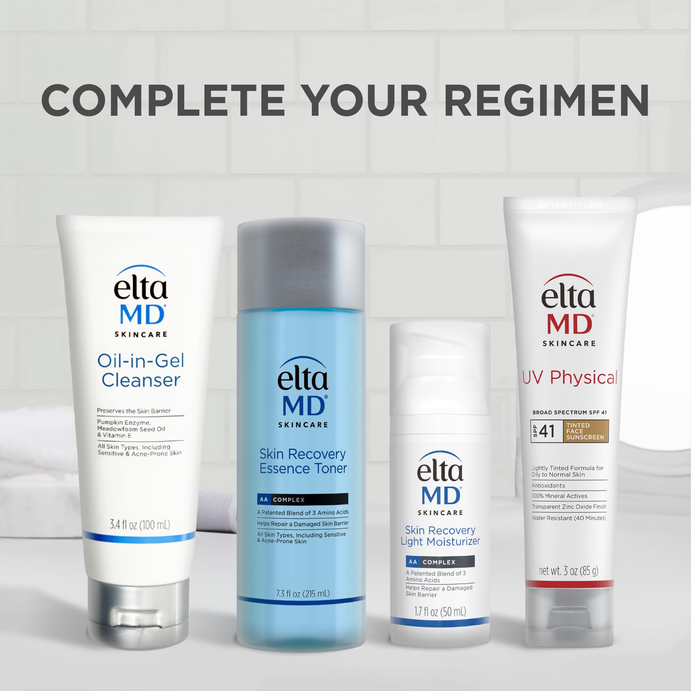 EltaMD UV Physical tinted sunscreen shows transparent zinc oxide finish.