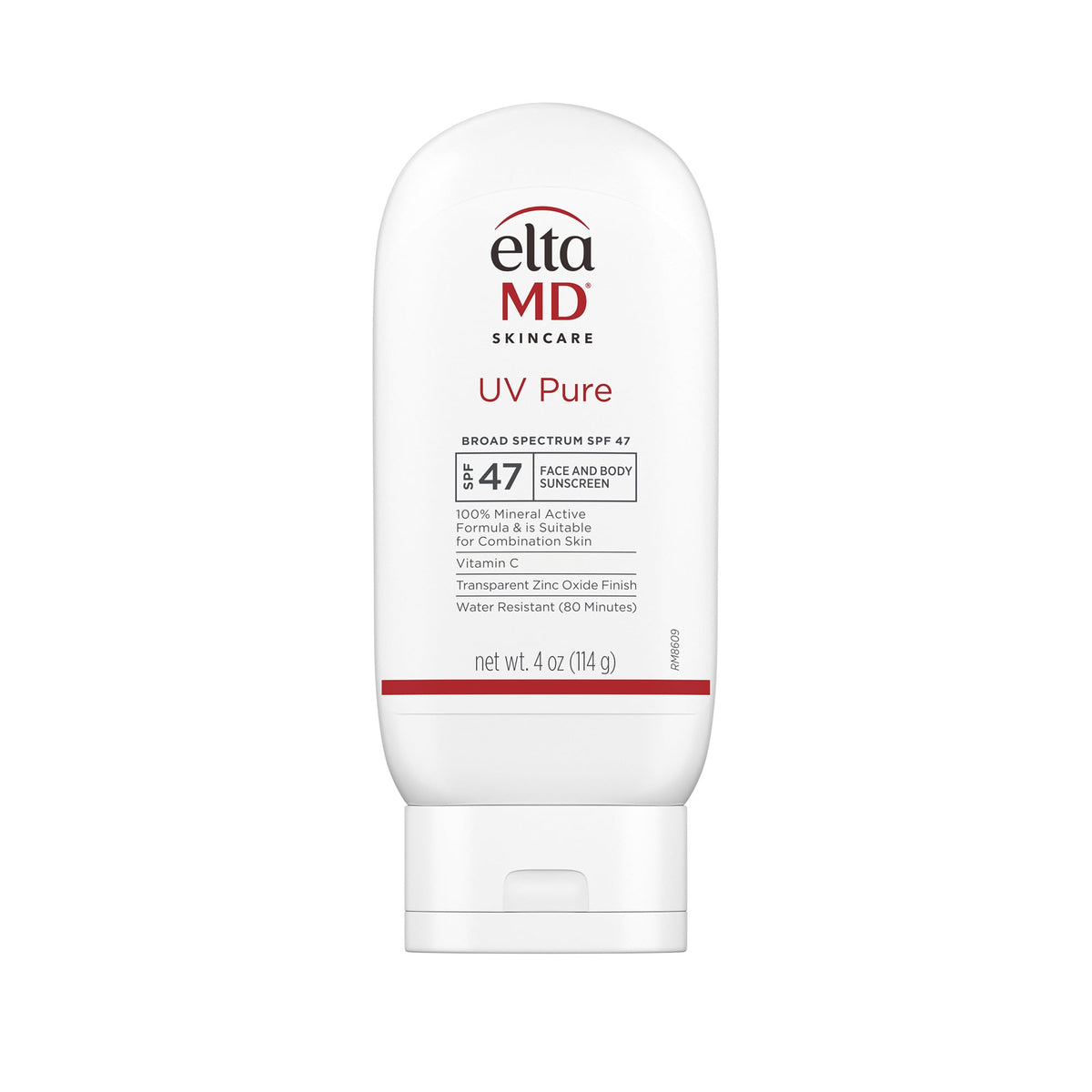 EltaMD UV Pure sunscreen bottle front view, mineral protection for all-day outdoor activities.