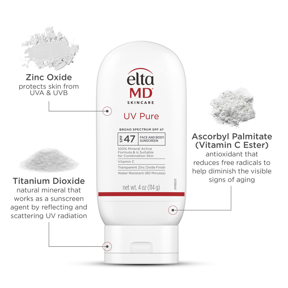 EltaMD UV Pure water resistance up to 80 minutes for pool and beach days.