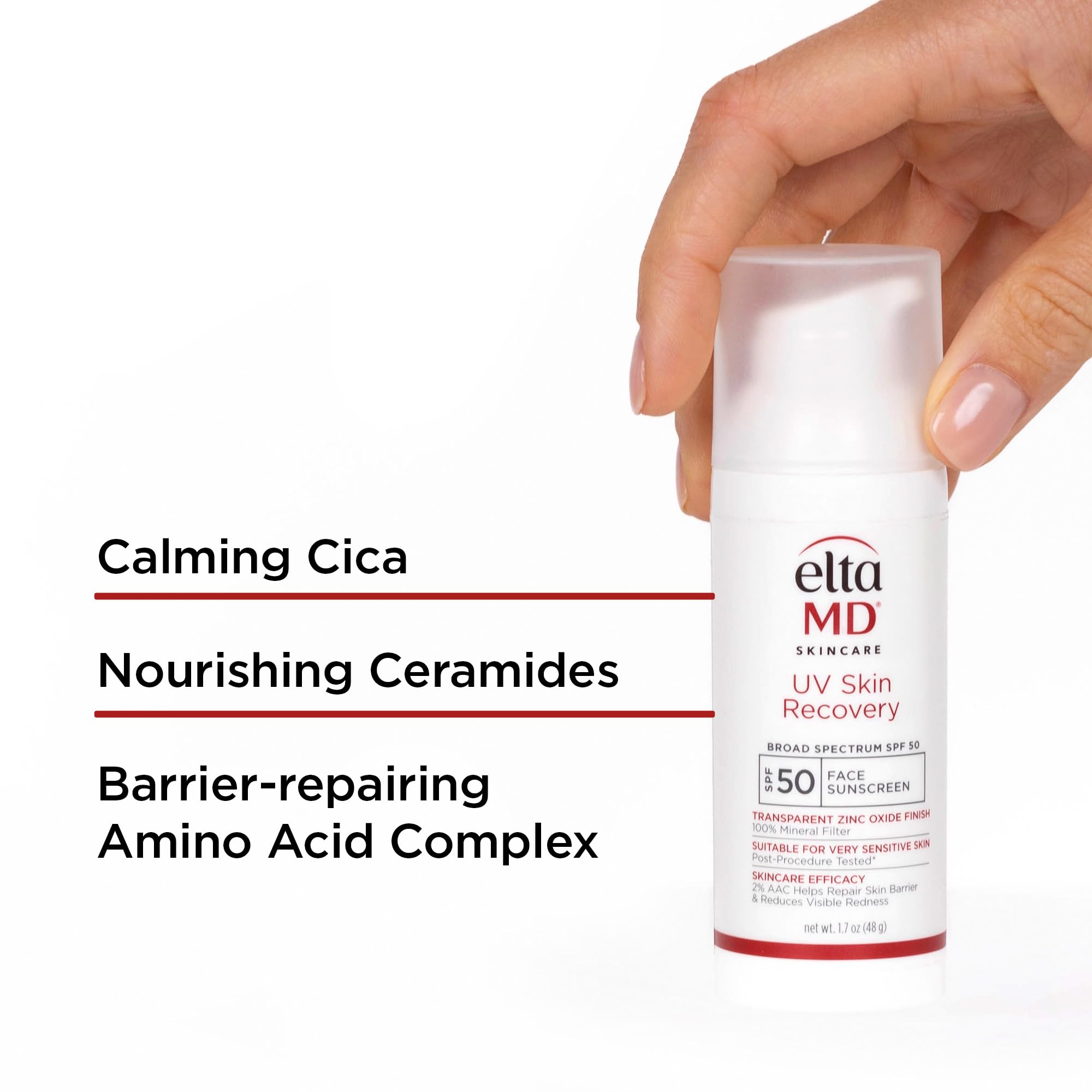 EltaMD SPF 50 mineral sunscreen on a sunlit shelf for daily protection
