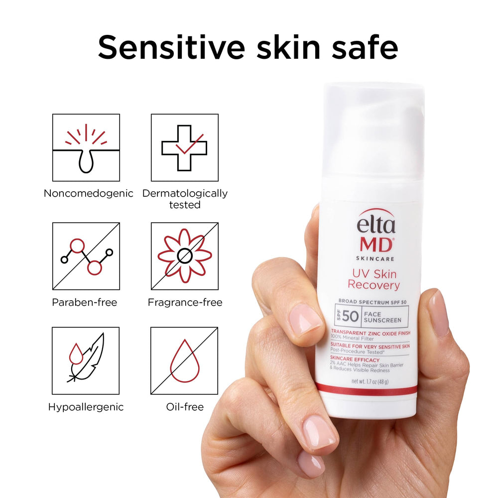 All-mineral formula branding on EltaMD packaging, highlighting sensitive-skin suitability