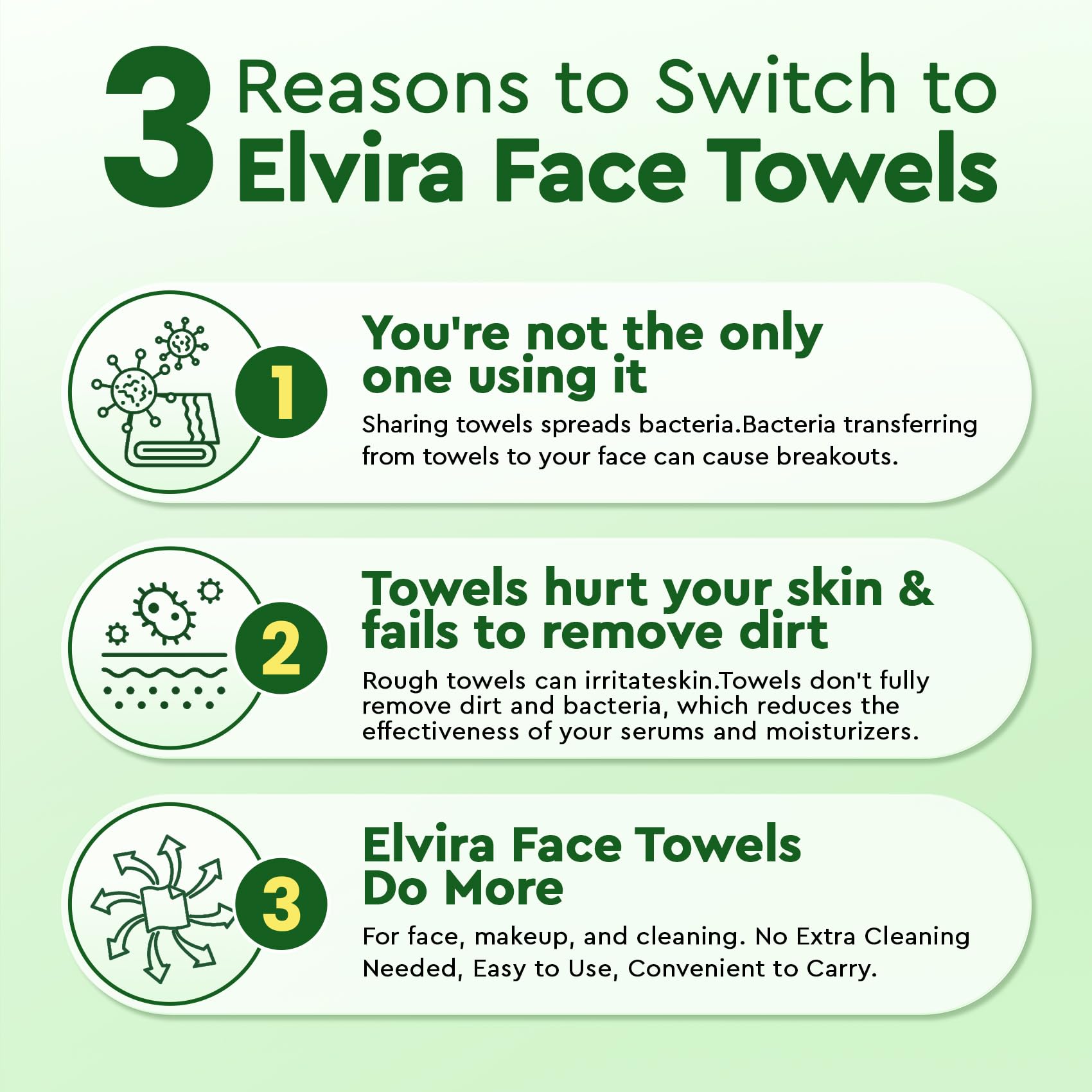 Elvira face towels lifting makeup residue and sunscreen without harsh rubbing